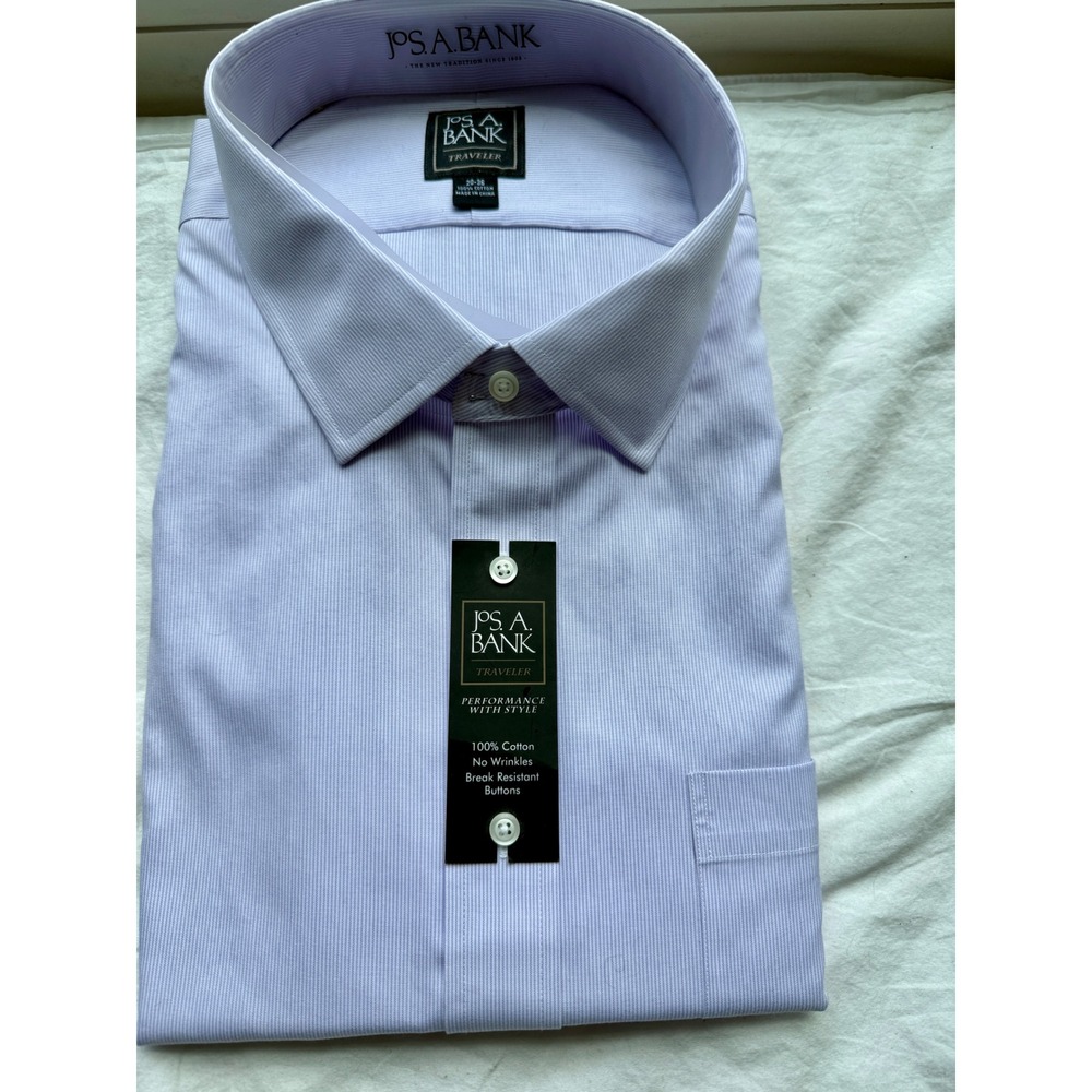 Jos A Bank Traveler Mens 20 36 Dress Shirt Purple White Micro Stripe Cotton NWT